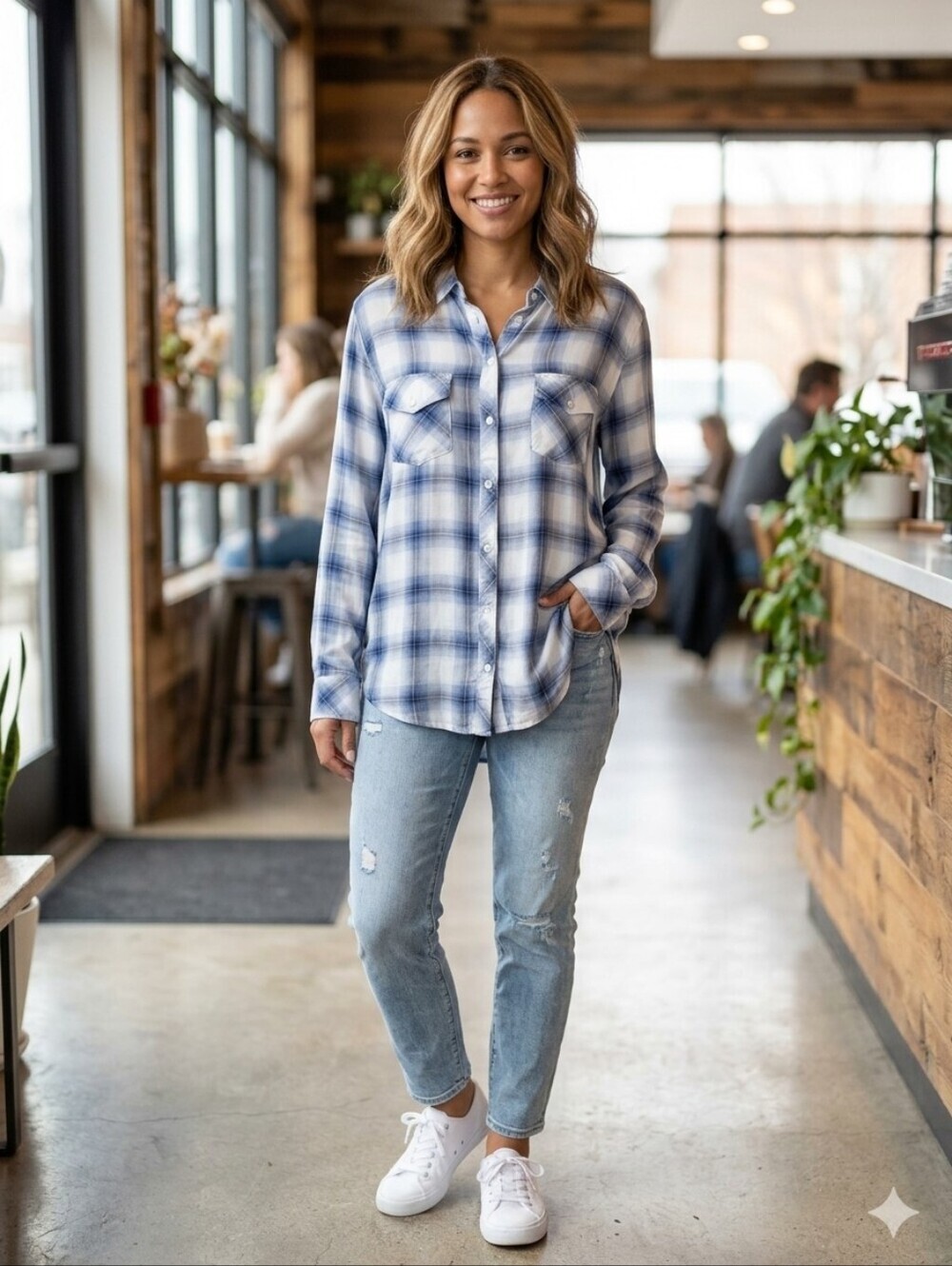 💕RAILS💕 Hunter Plaid Button Down Shirt ~ Blue White Gray Large L NWT